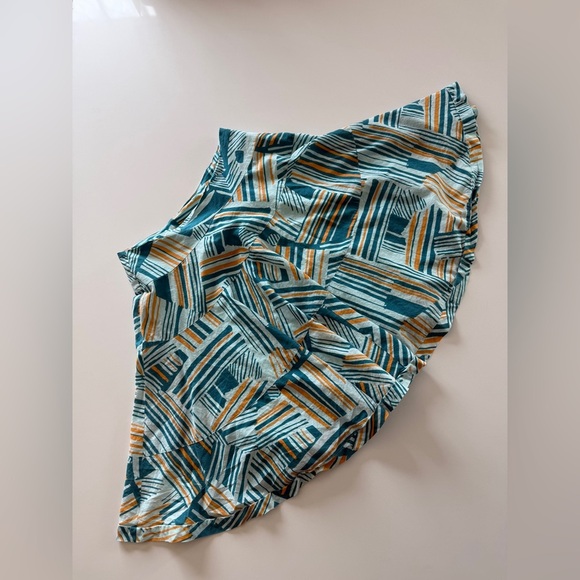 Anthropologie-Odille-Teal-Blue-Orange-Coss Hatch Pattern-A Line-Size 6 - Picture 1 of 9